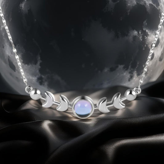 Moonstone Sterling Silver Moon Phase Necklace