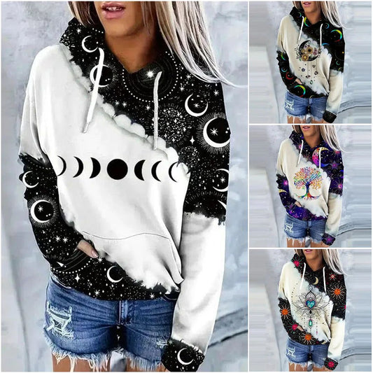 Moon Phases Hoodie Moon Long Sleeve Hooded Sweatshirt