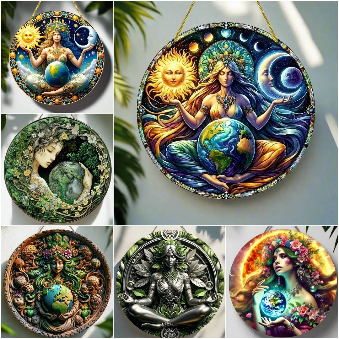 Gaia Goddess Earth Mother Wooden Sign Pagan Hanging Sign Wall Decor-MoonChildWorld