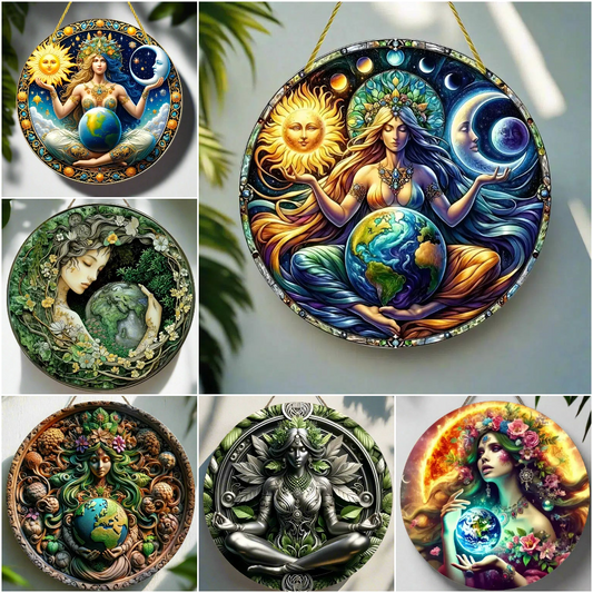 Gaia Goddess Earth Mother Wooden Sign Pagan Hanging Sign Wall Decor