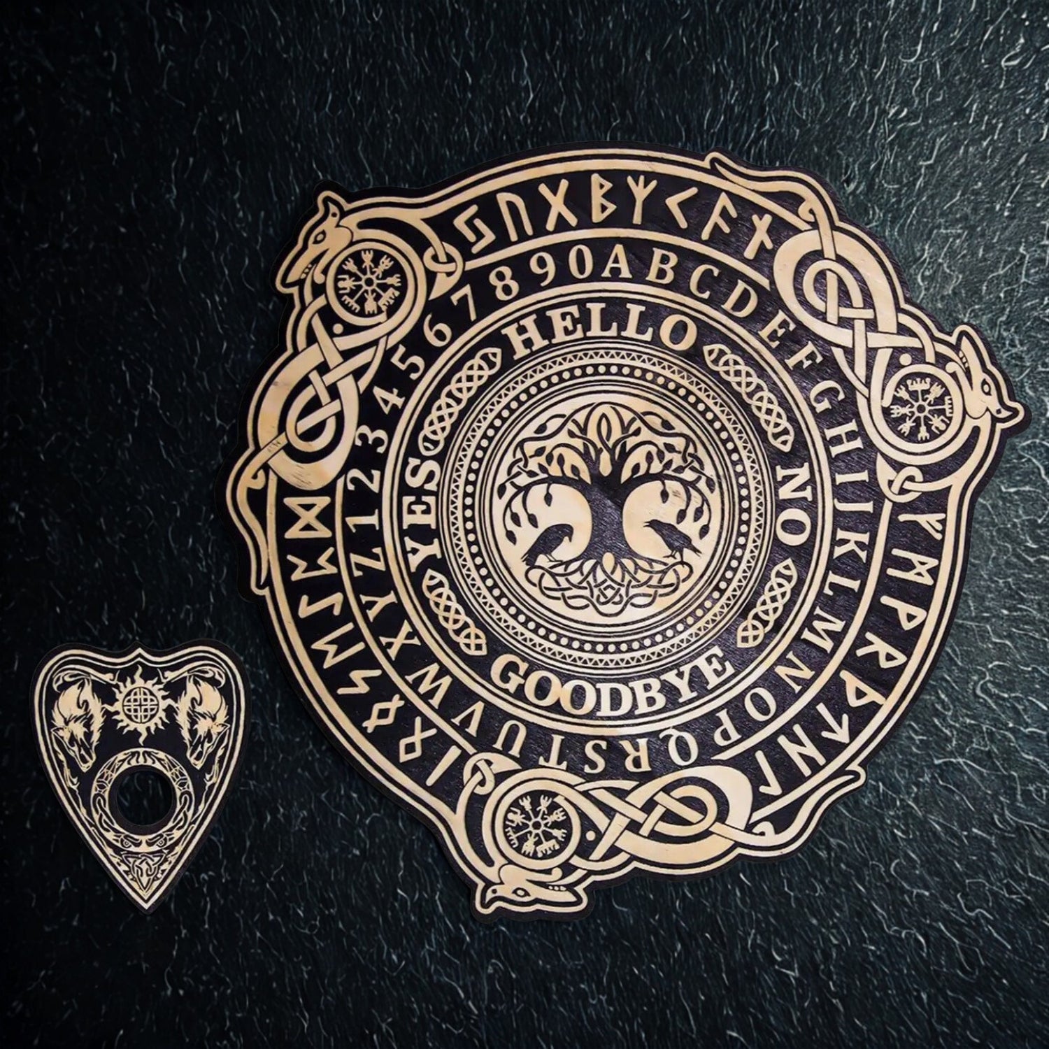 Pendulum Witch Ouija Board For Divination - Viking Tree Gothic Skull Wooden Talking Board Wiccan Altar Supplies-MoonChildWorld