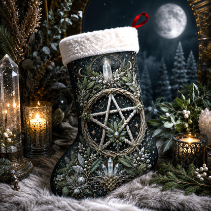 Pentacle Wreath Christmas Stocking Green Witch Solstice Decor