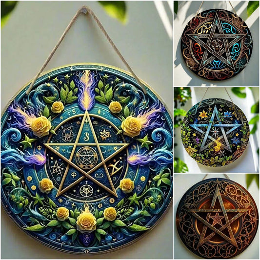 Pagan Pentacle Wooden Sign Witchcraft Pentagram Wood Sign Wicca Home Decor