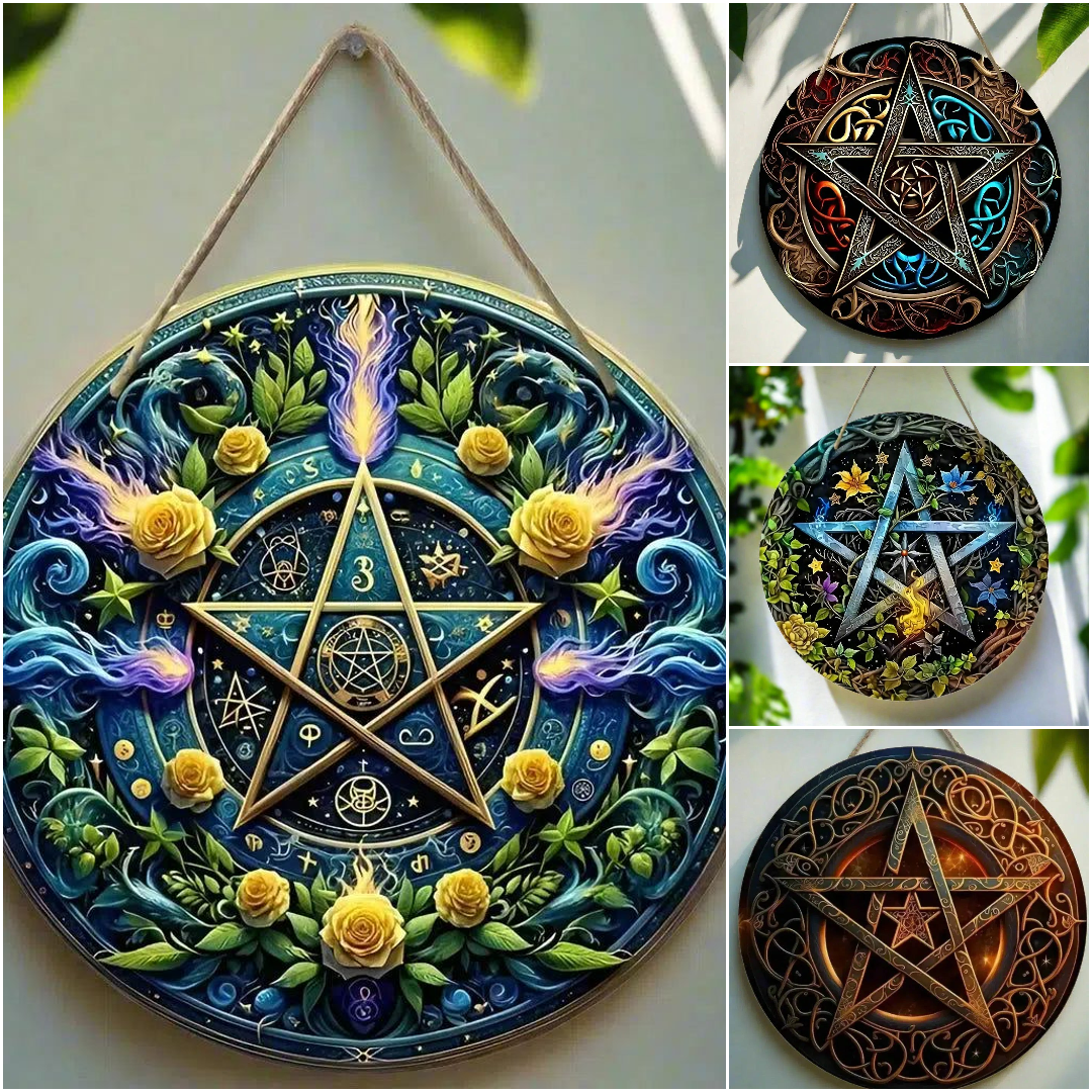 Pagan Pentacle Wooden Sign Witchcraft Pentagram Wood Sign Wicca Home Decor-MoonChildWorld