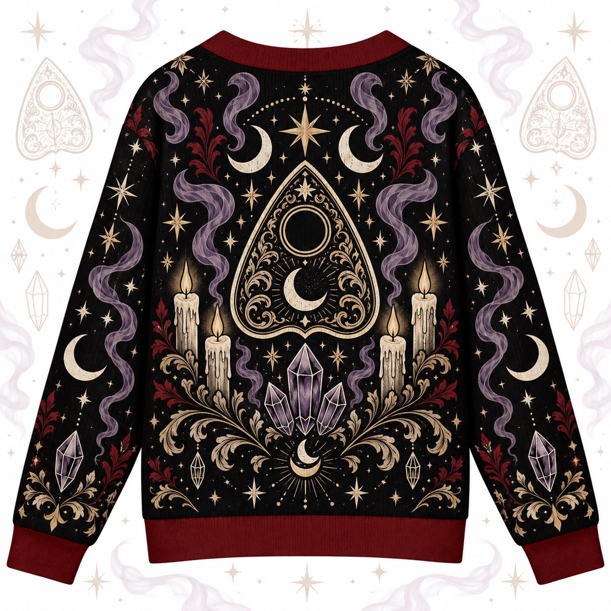 Planchette Candle Crystal Gothic Cardigan for Women Occult Moon Sweater, back view