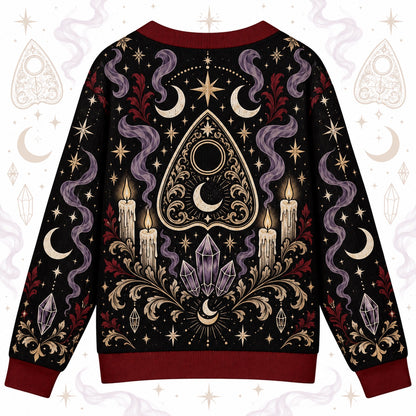 Planchette Candle Crystal Gothic Cardigan for Women Occult Moon Sweater, back view