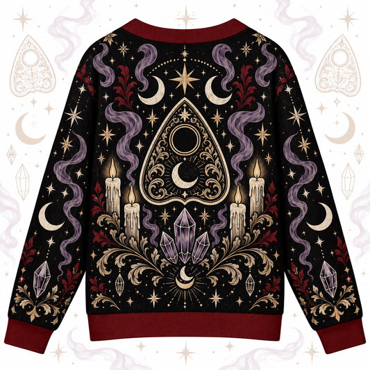 Planchette Candle Crystal Gothic Cardigan for Women Occult Moon Sweater, back view