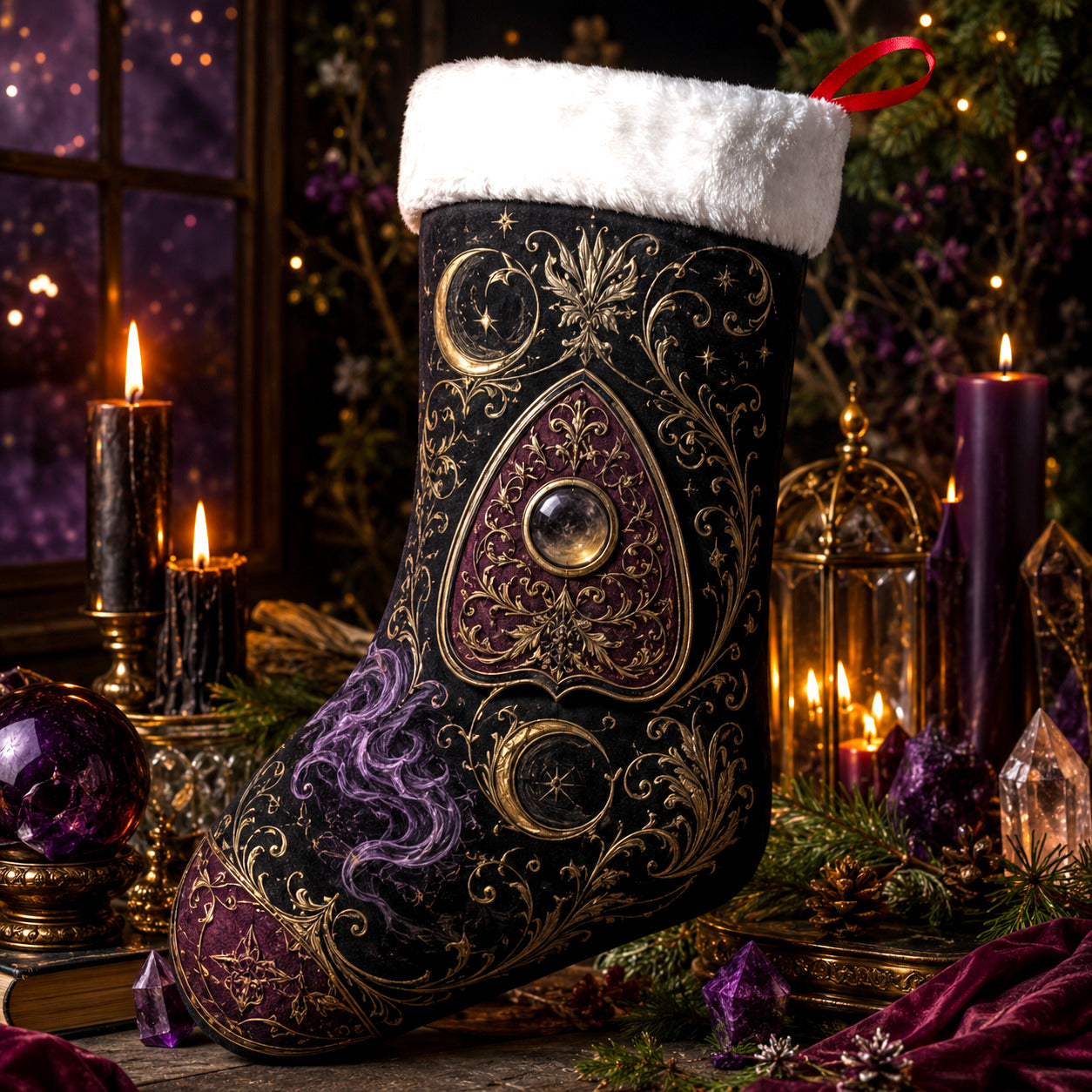 Planchette Christmas Stocking Purple Spirit Board Occult Decor