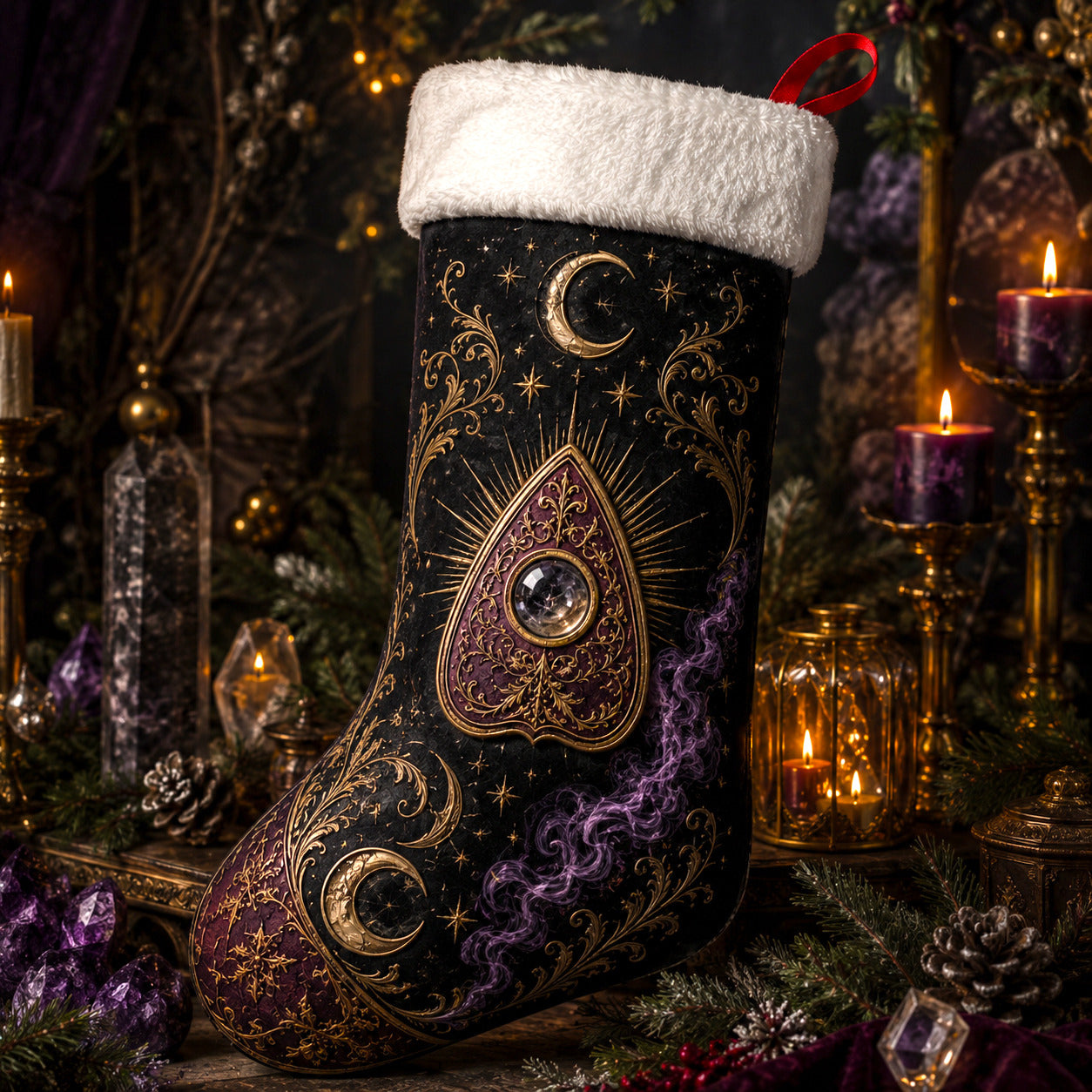 Planchette Christmas Stocking Purple Spirit Board Occult Decor, styled shot 4
