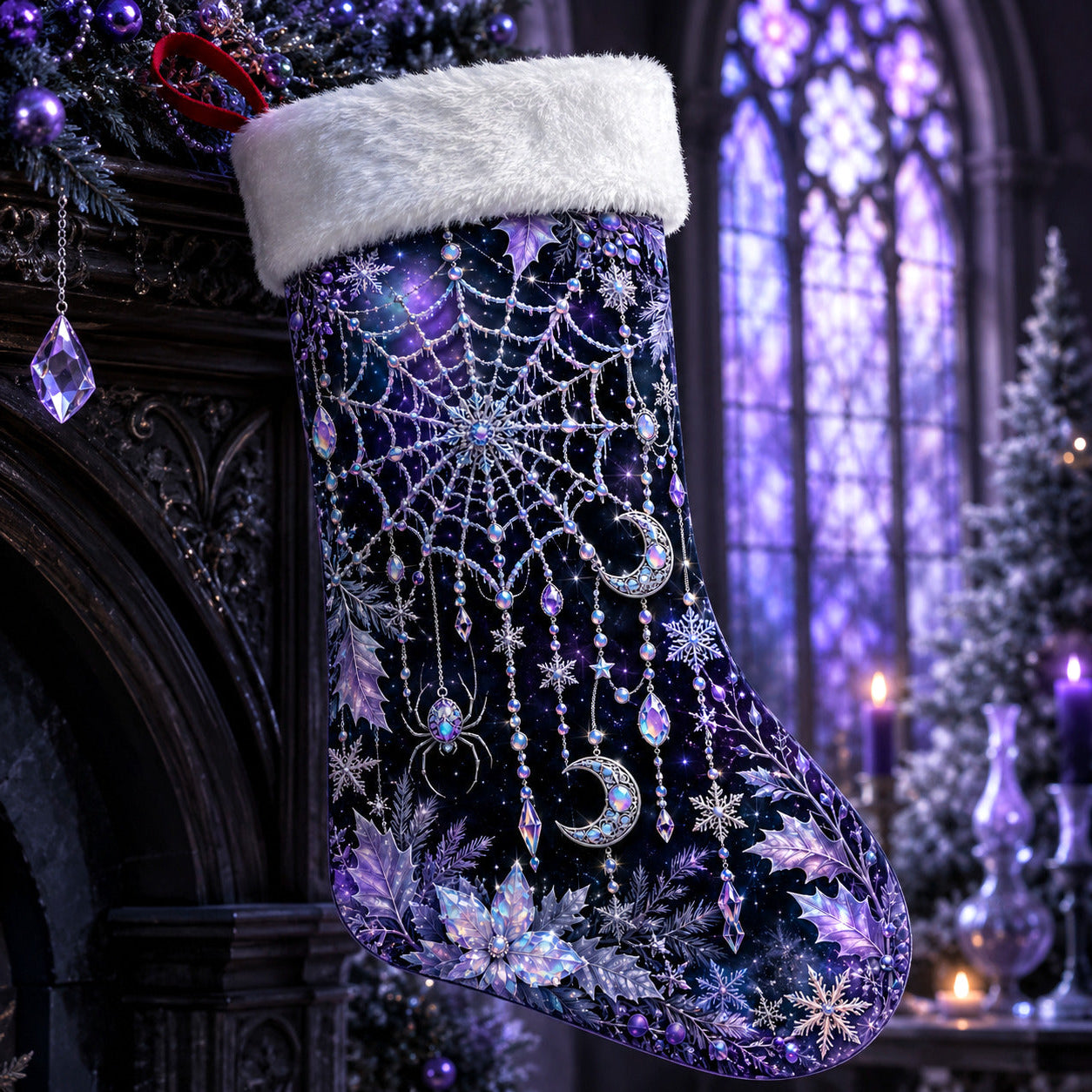 Purple Spiderweb Christmas Stocking Gothic Witchy Holiday Decor