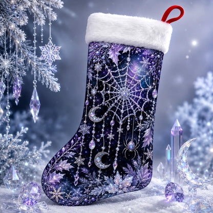 Purple Spiderweb Christmas Stocking Gothic Witchy Holiday Decor, styled shot 2