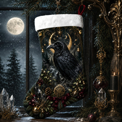 Raven And Pentacle Christmas Stocking Mistletoe Pagan Yule Decor