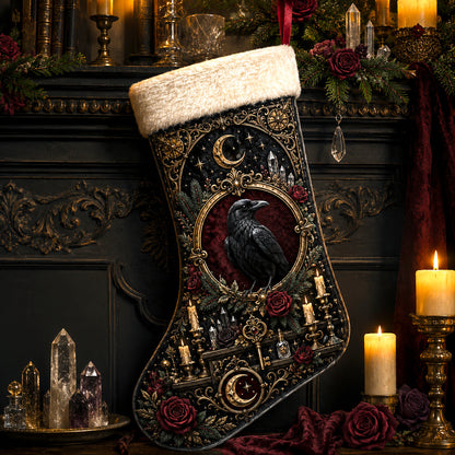 Raven And Roses Christmas Stocking Dark Academia Gothic Decor