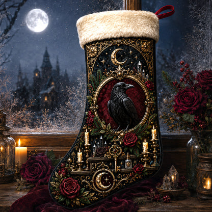 Raven And Roses Christmas Stocking Dark Academia Gothic Decor, styled shot 4