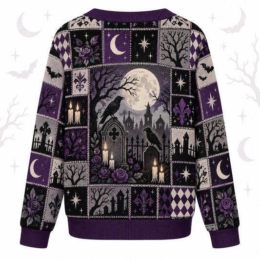 Raven Graveyard Purple Rose Gothic Cardigan for Women Bat Patchwork, back view