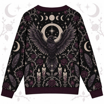 Raven Rose Moon Phase Samhain Cardigan for Women Gothic Witchy Sweater, back view