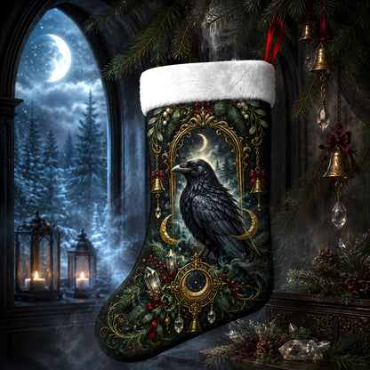 Raven Window Christmas Stocking Victorian Gothic Fireplace Decor, styled shot 4
