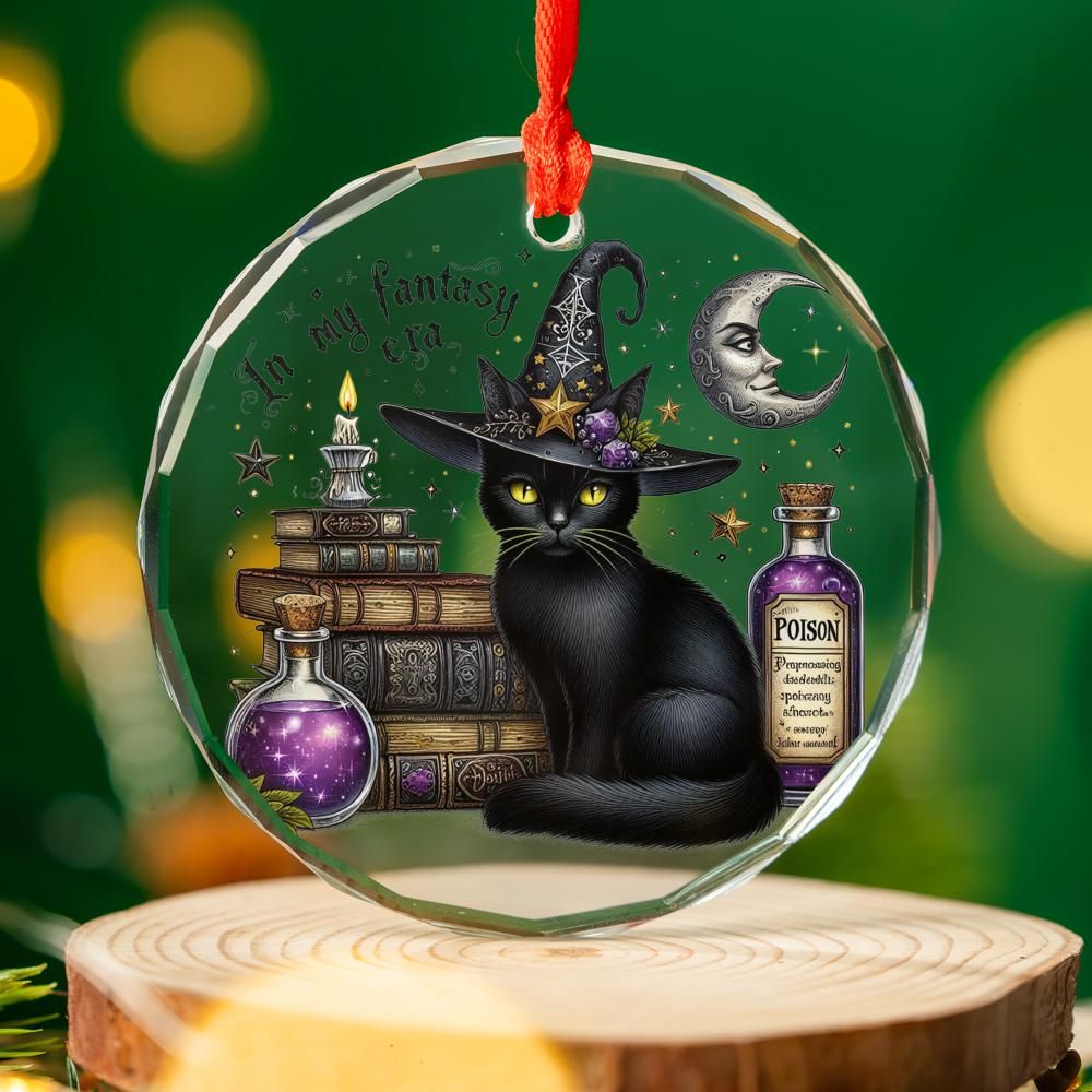 Magic Black Cat Glass Ornament Wicca Christmas Tree Ornament-MoonChildWorld