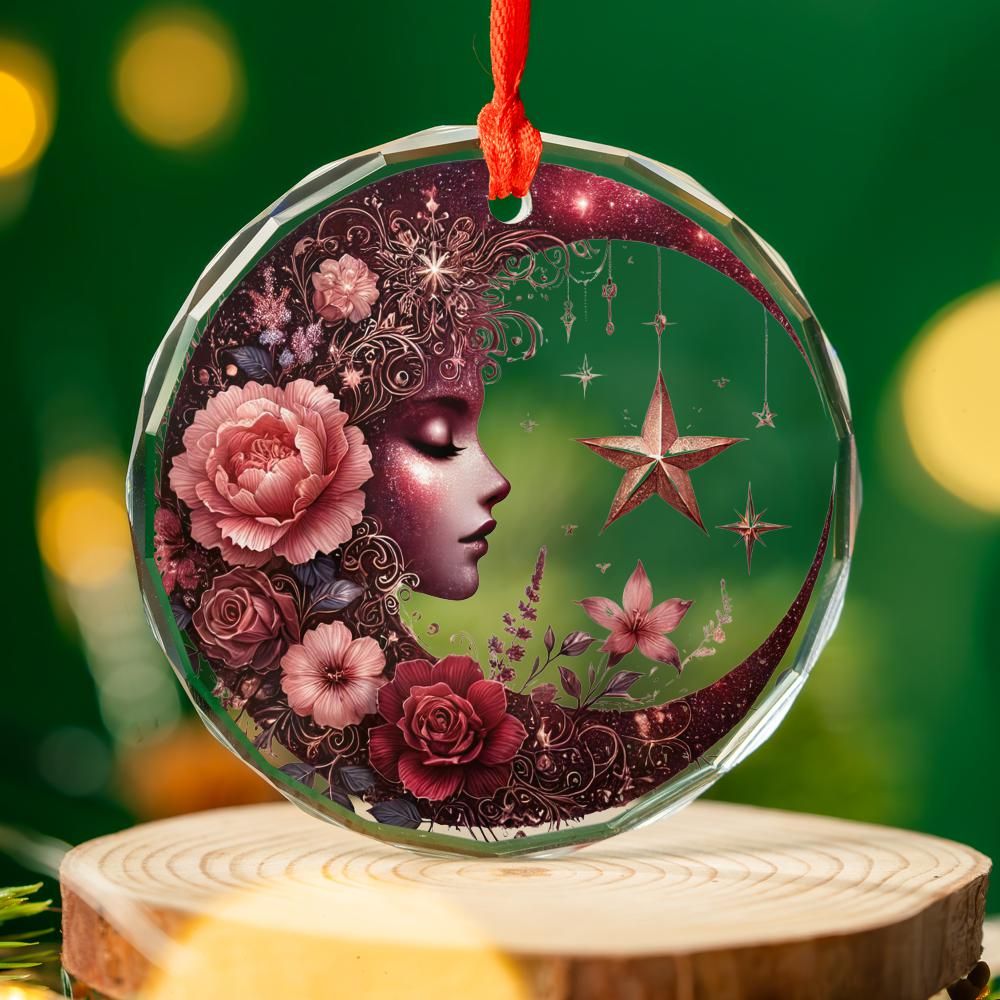 Celestial Moon Goddess Glass Ornament Pagan Yule Ornament-MoonChildWorld