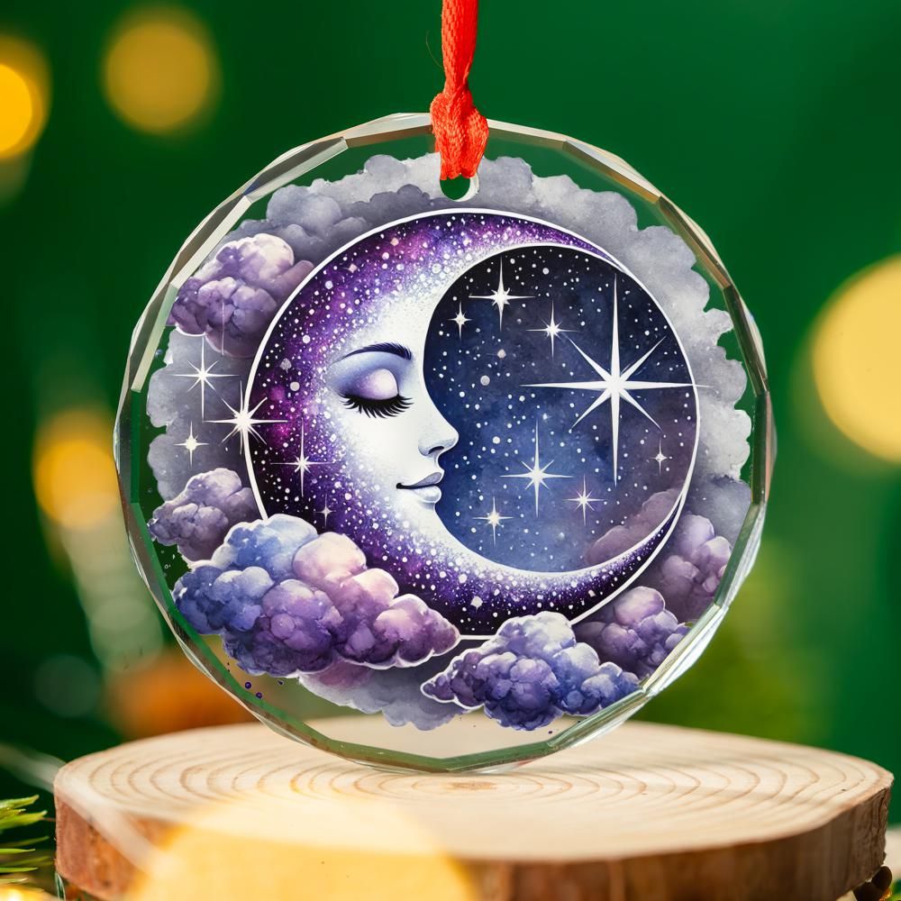 Star Moon Goddess Celestial Glass Ornament Pagan Yule Ornament-MoonChildWorld