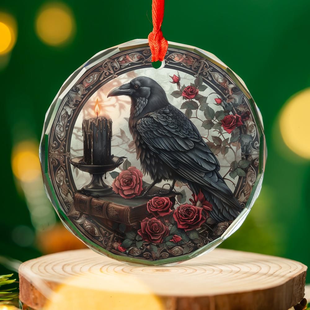 Dark Raven Glass Ornament Gothic Crow Christmas Tree Ornament-MoonChildWorld