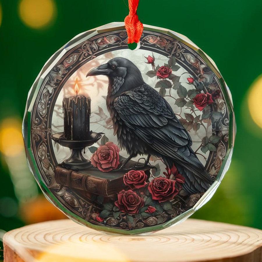 Dark Raven Glass Ornament Gothic Crow Christmas Tree Ornament-MoonChildWorld