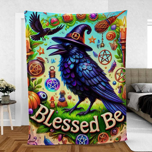 Black Crow Witchy Raven Blanket Wicca Blanket Witch Home Decor