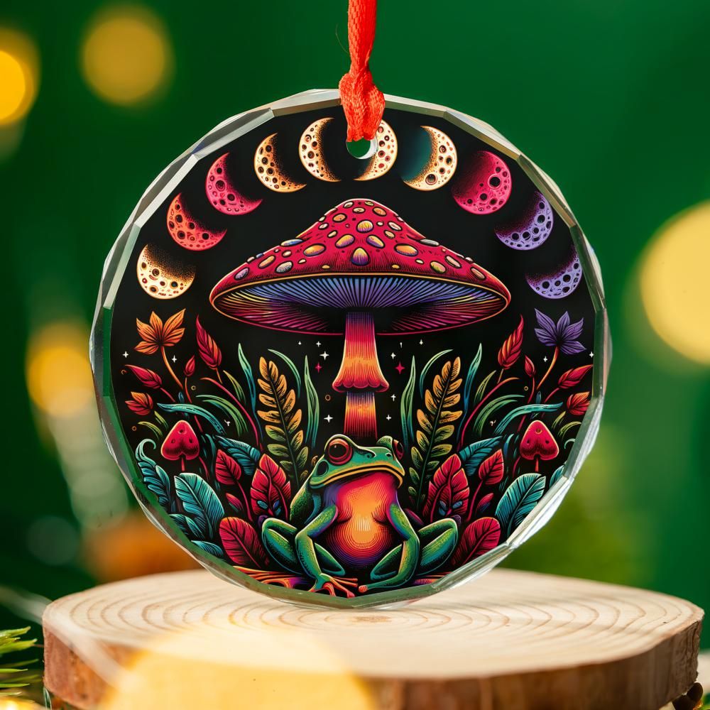 Mushroom Moon phases Glass Ornament Mystical Christmas Tree Ornament-MoonChildWorld