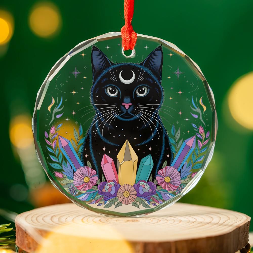 Occult Black Cat Glass Ornament Witchy Christmas Tree Ornament-MoonChildWorld