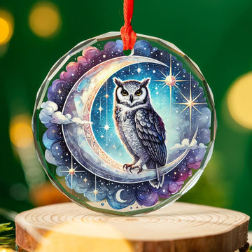 Moon Owl Glass Ornament Magick Wicca Christmas Ornament-MoonChildWorld