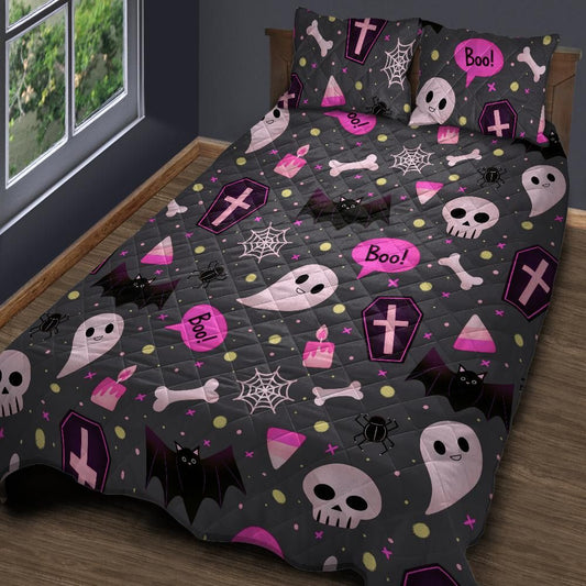 Cute Halloween Witch Quilt Bedding Set