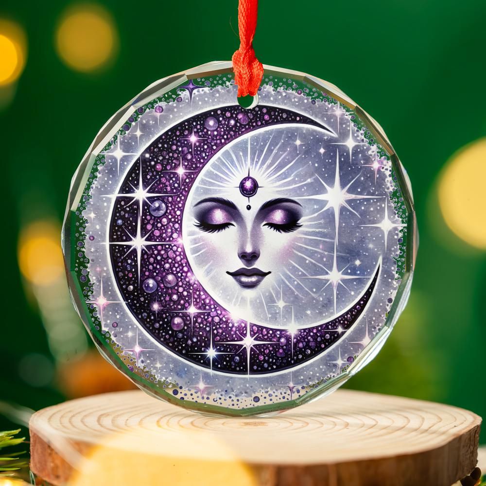 Celestial Moon Goddess Glass Ornament Wicca Christmas Tree Ornament-MoonChildWorld