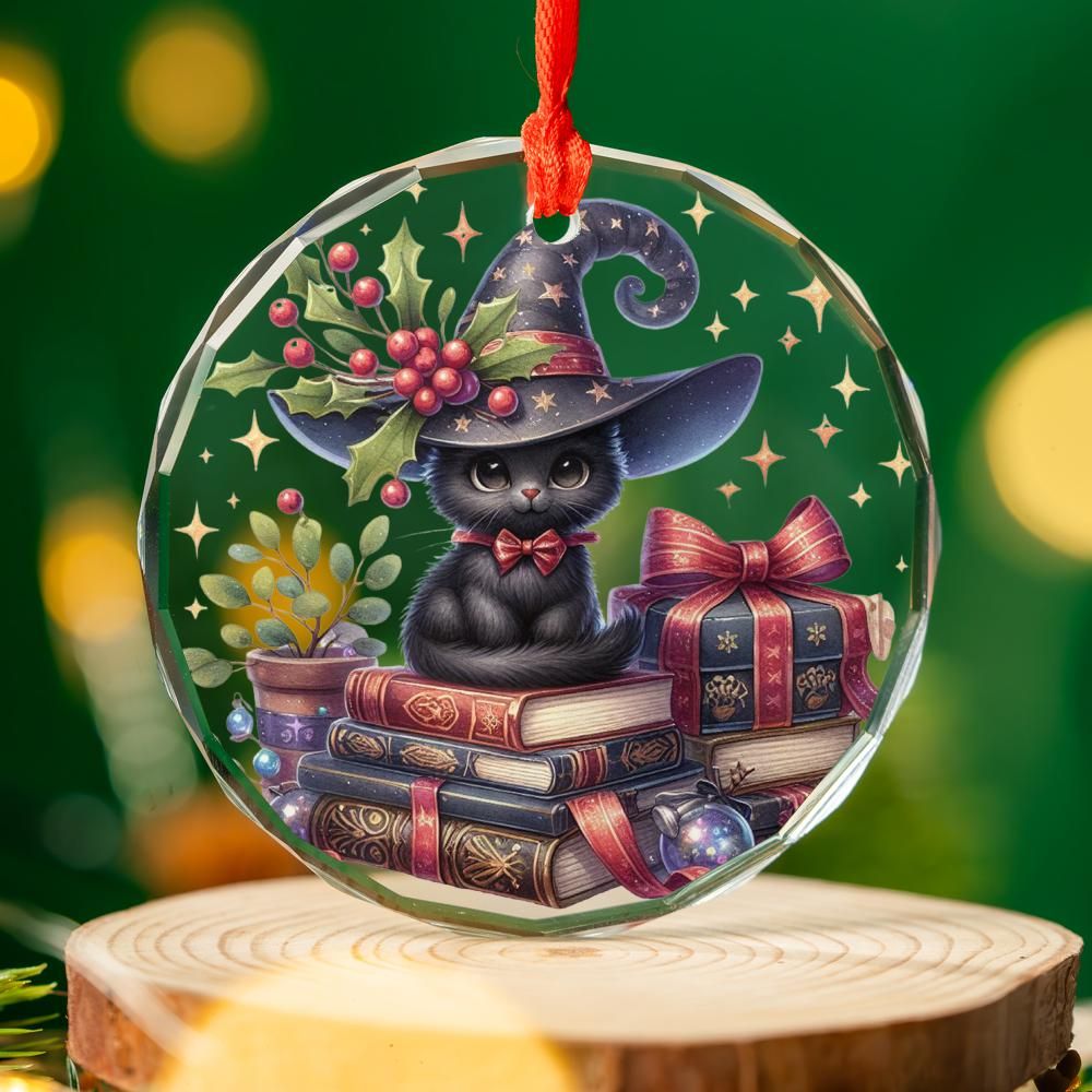 Magic Black Cat Glass Ornament Witchy Christmas Ornament-MoonChildWorld