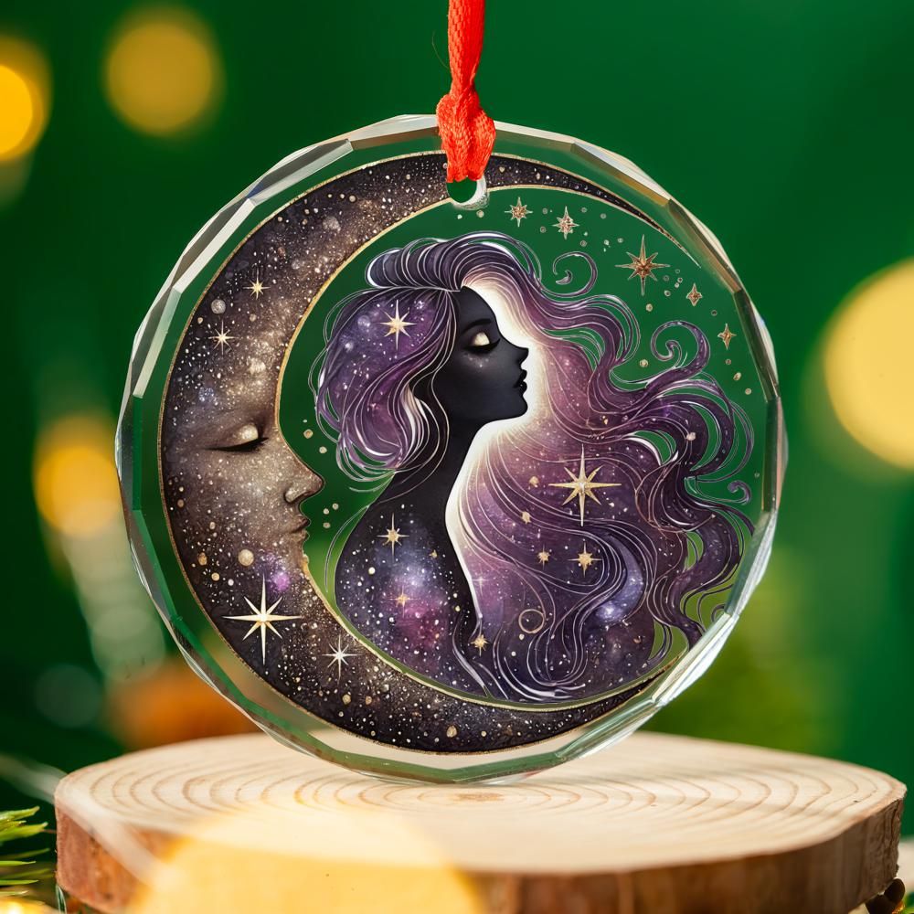 Star Moon Goddess Celestial Glass Ornament Pagan Yule Ornament-MoonChildWorld