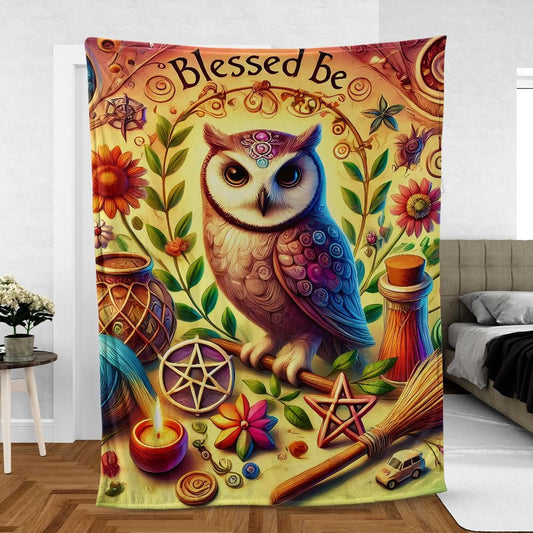 Wiccan Owl Throw – Enchanted Forest Blanket for Magic Practitioners & Nature Lovers