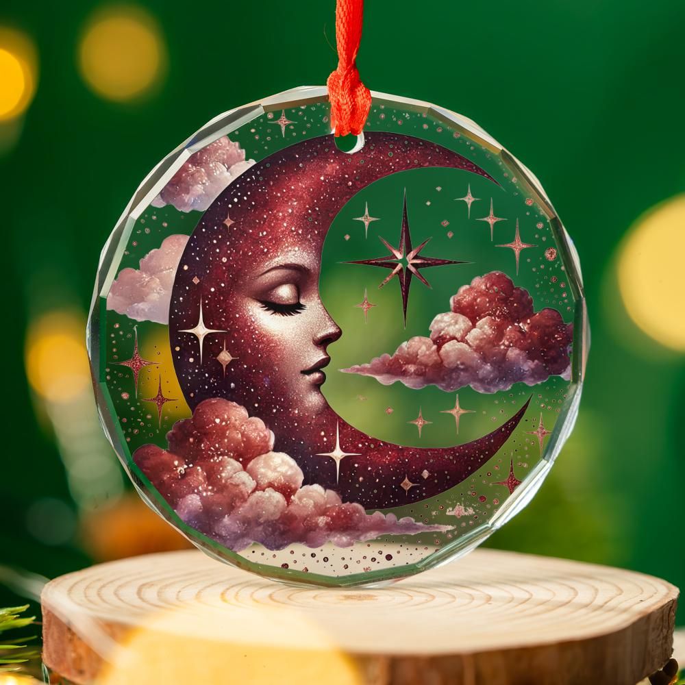 Star Moon Goddess Glass Ornament Pagan Yule Ornament-MoonChildWorld