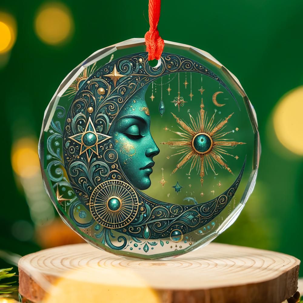 Celestial Sun Moon Goddess Glass Ornament Wicca Christmas Tree Ornament-MoonChildWorld