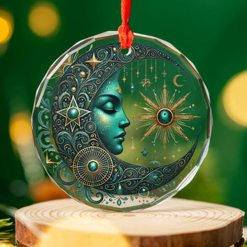 Celestial Sun Moon Goddess Glass Ornament Wicca Christmas Tree Ornament