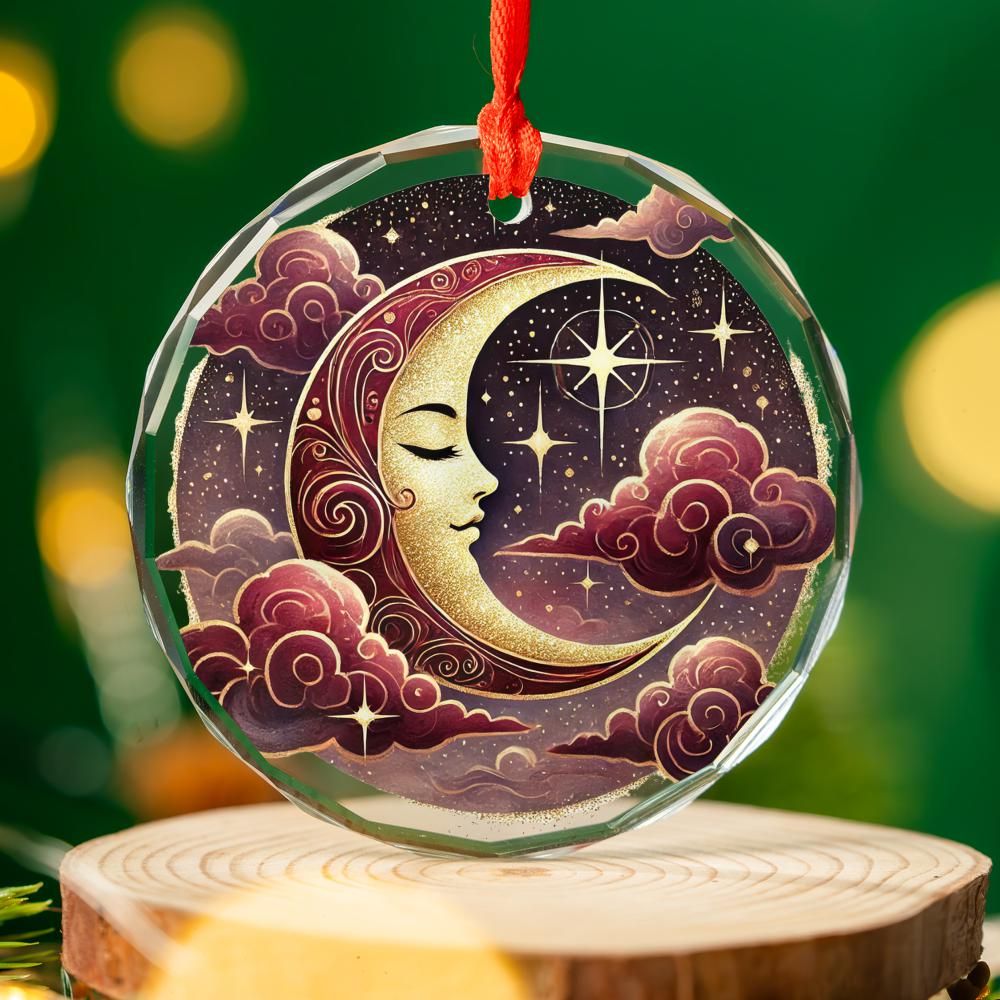 Star Moon Goddess Celestial Glass Ornament Pagan Christmas Ornament-MoonChildWorld