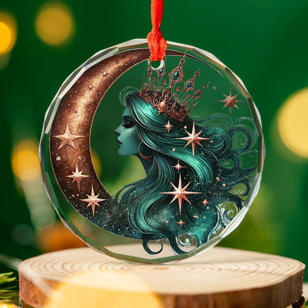 Celestial Moon Goddess Glass Ornament Pagan Yule Ornament-MoonChildWorld