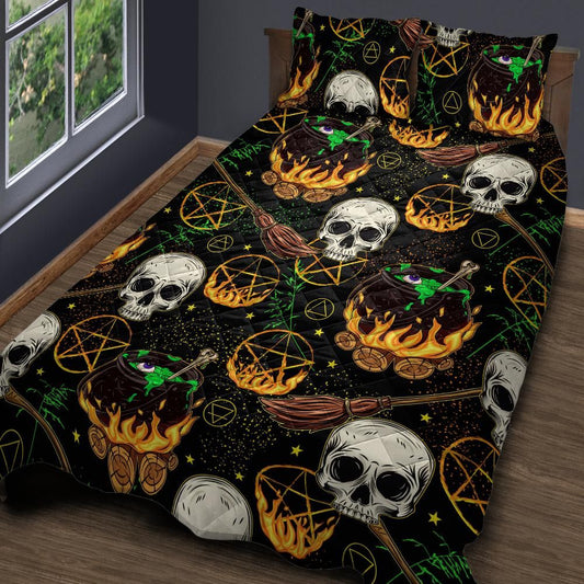 Halloween Witch Skull Gothic Quilt Bedding Set