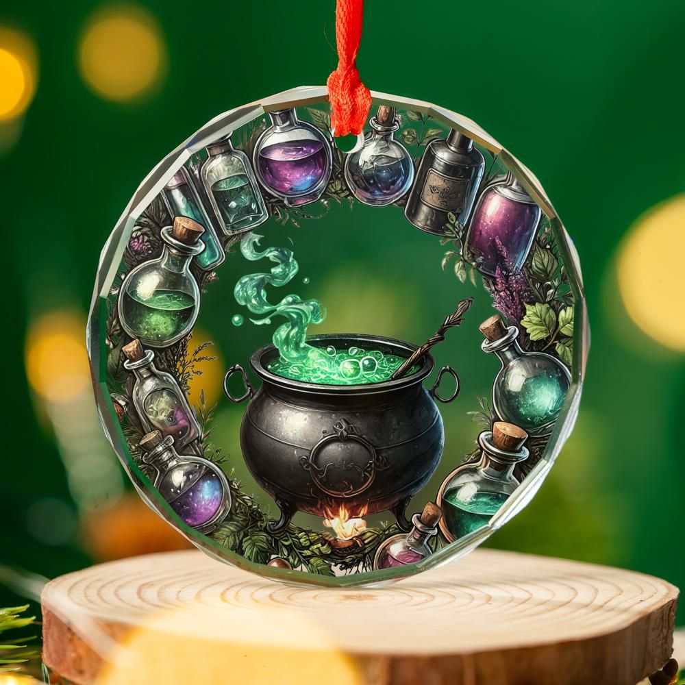 Potion Witch's Cauldron Glass Ornament Wicca Christmas Ornament-MoonChildWorld