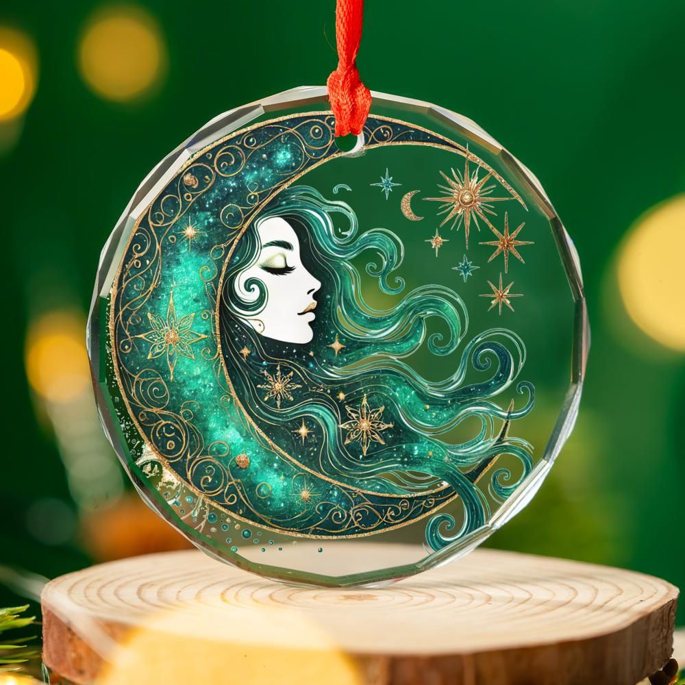 Star Moon Goddess Glass Ornament Celestial Christmas Ornament-MoonChildWorld