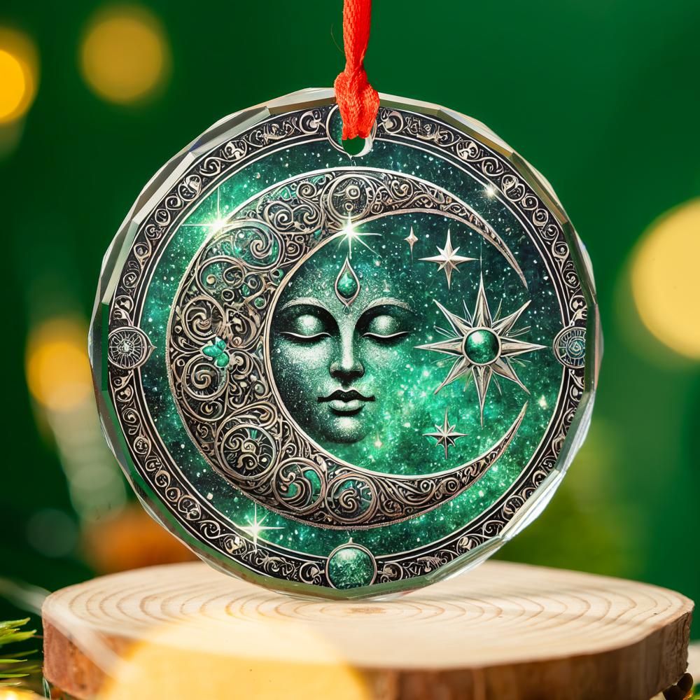 Star Moon Goddess Celestial Glass Ornament Pagan Christmas Ornament-MoonChildWorld