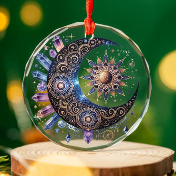 Crystal Sun Moon Celestial Glass Ornament Pagan Yule Ornament