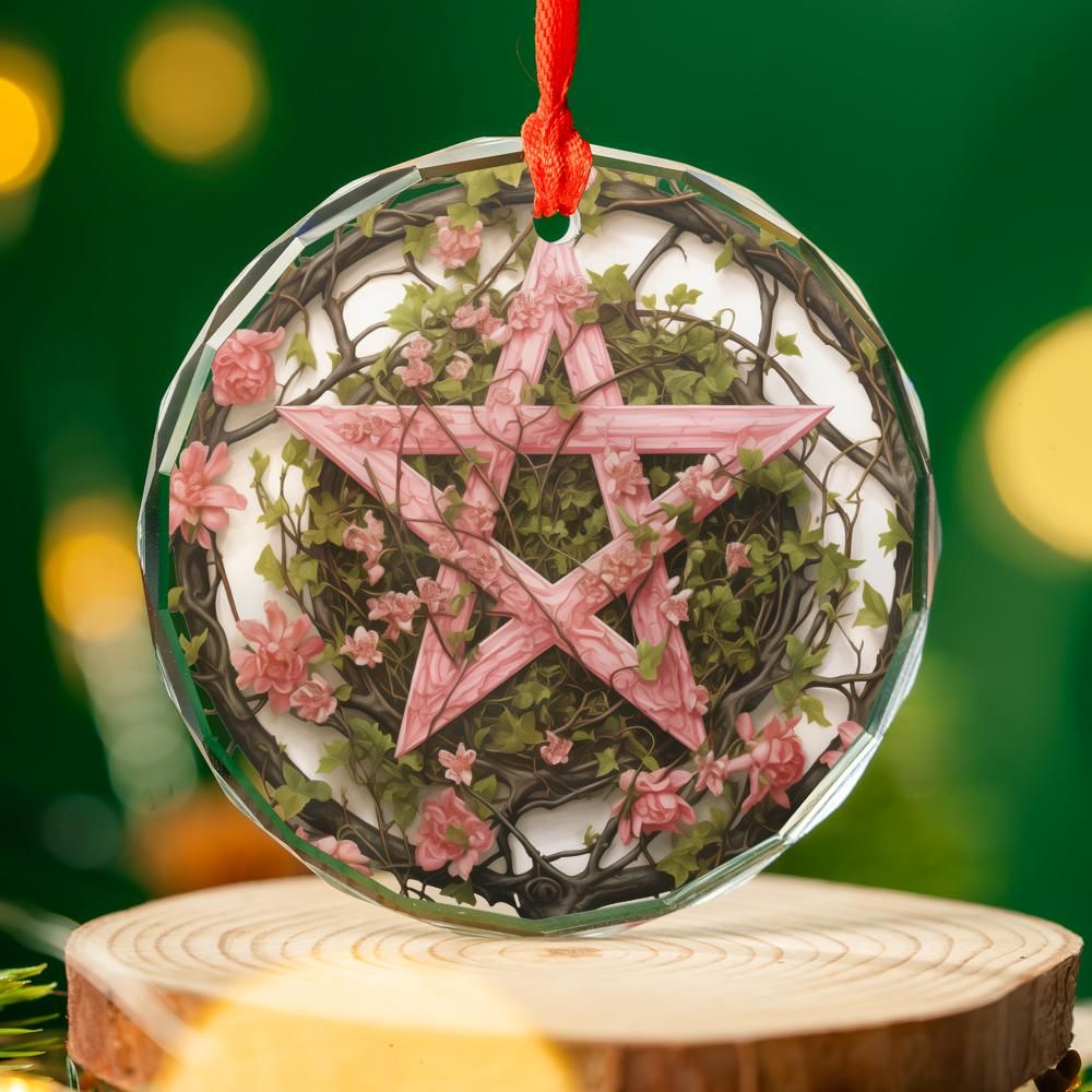 Pentacle Glass Ornament Pagan Wicca Yule Tree Ornament-MoonChildWorld