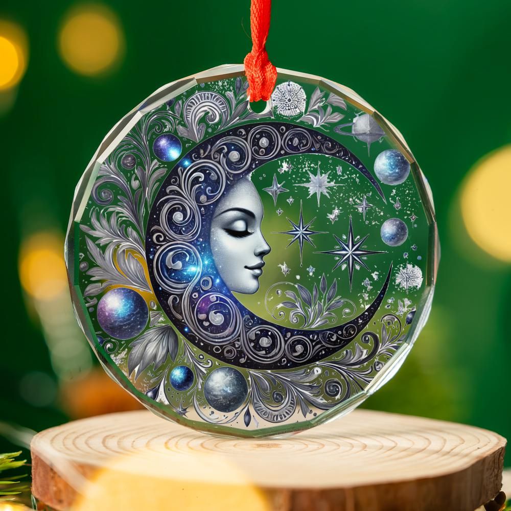 Star Moon Goddess Glass Ornament Pagan Yule Ornament-MoonChildWorld