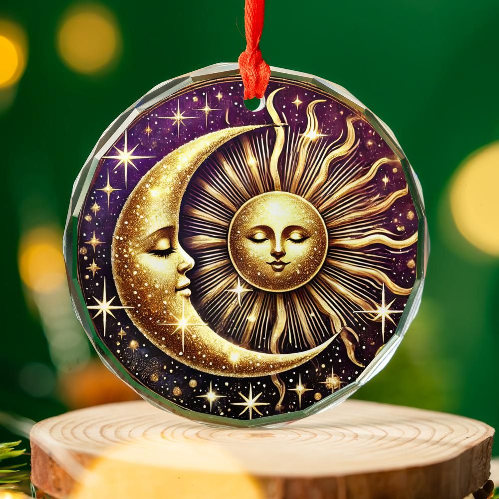 Celestial Sun Moon Goddess Glass Ornament Wicca Christmas Tree Ornament-MoonChildWorld