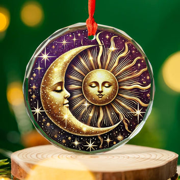 Celestial Sun Moon Goddess Glass Ornament Wicca Christmas Tree Ornament