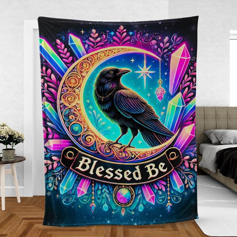Wicca Crow Blanket Witchy Raven Blanket for Witch Home Decor-MoonChildWorld